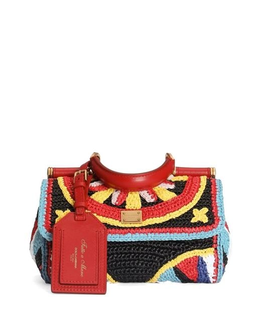 Dolce & Gabbana Red Mini Sac À Main My Sicily En Raphia