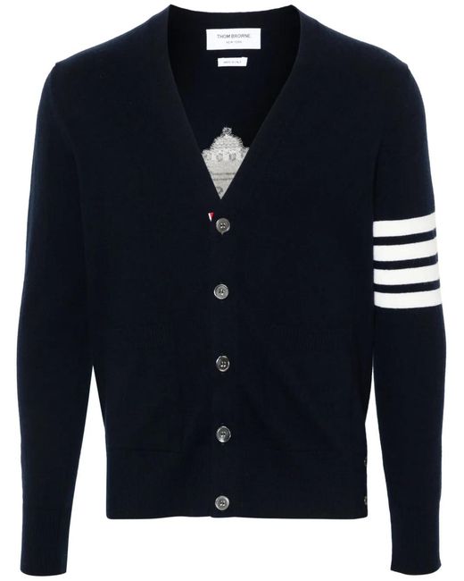 Thom Browne Blue 4-Bar Virgin-Wool Cardigan for men