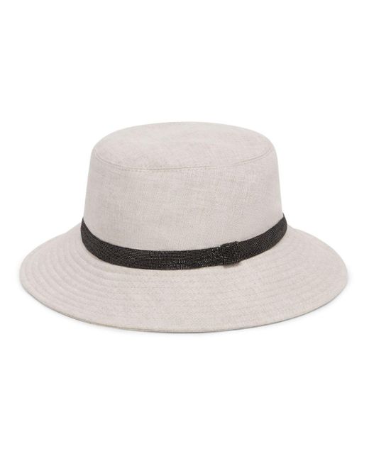 Brunello Cucinelli White Monili-chain Linen Bucket Hat