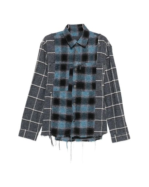 Haikure Blue Check-Pattern Frayed Shirt for men