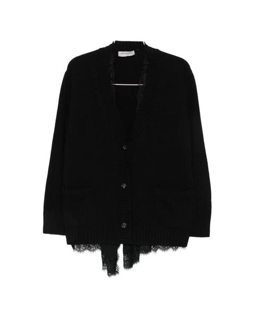 ERMANNO FIRENZE Black Lace-Trim Button-Up Cardigan