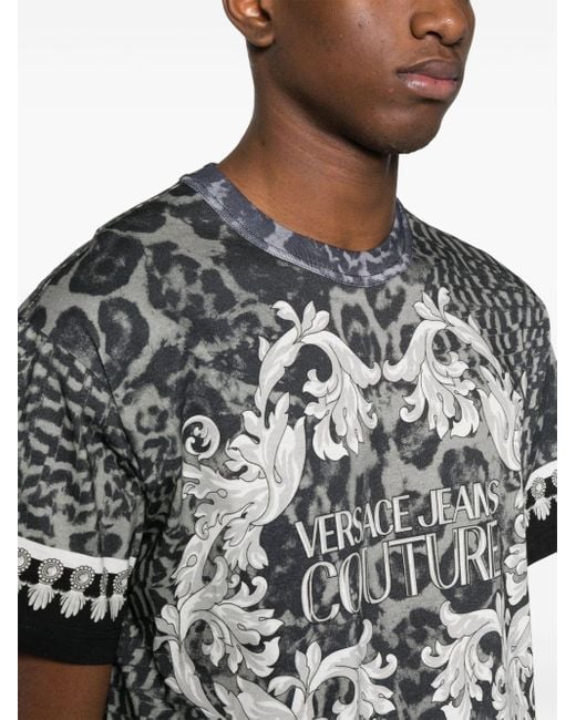 T-shirt en coton à logo imprimé Versace pour homme en coloris Black