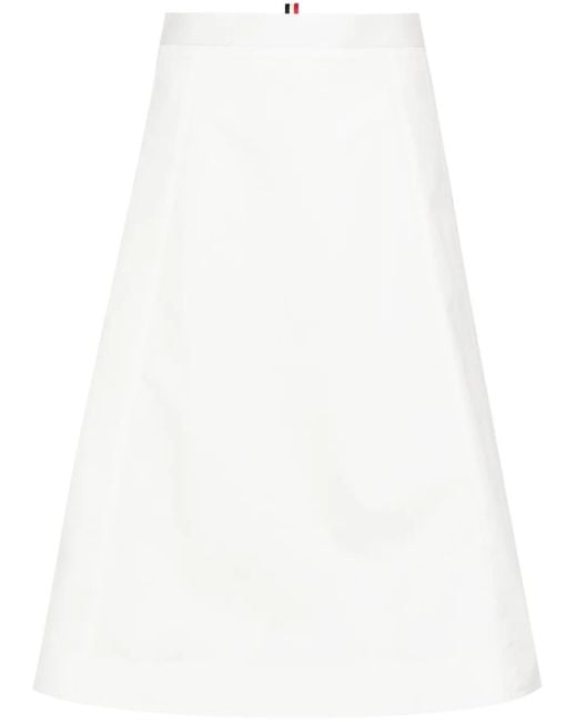 Thom Browne White A-Line Cotton Midi Skirt