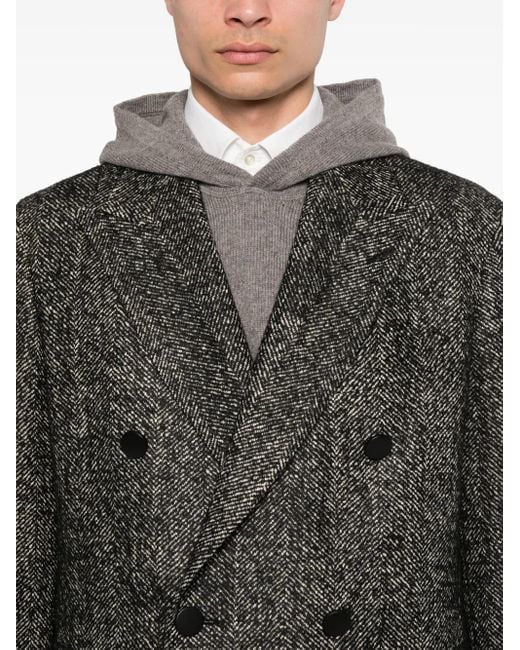 Tagliatore Black Herringbone Double-Breasted Coat for men