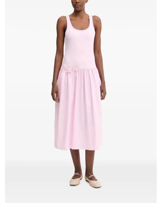 Stine Goya Pink Floral-Appliqué Midi Dress