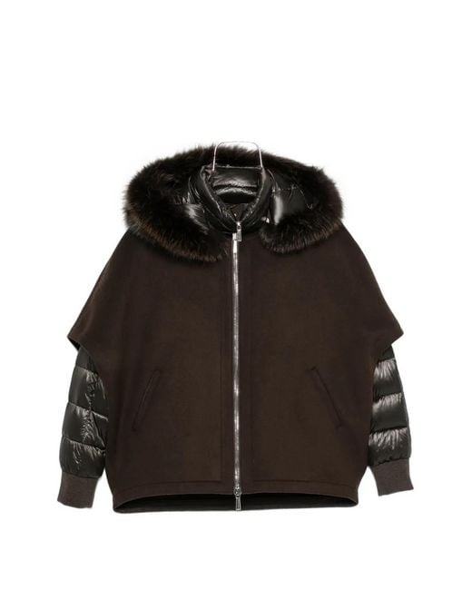 Moorer Black Pegaso Fur-Trim Jacket