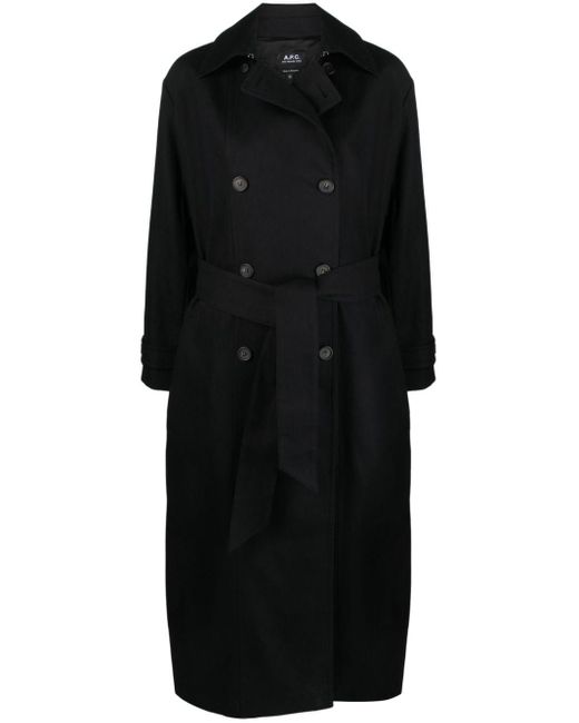 A.P.C. Black Double-breasted Twill Trench Coat