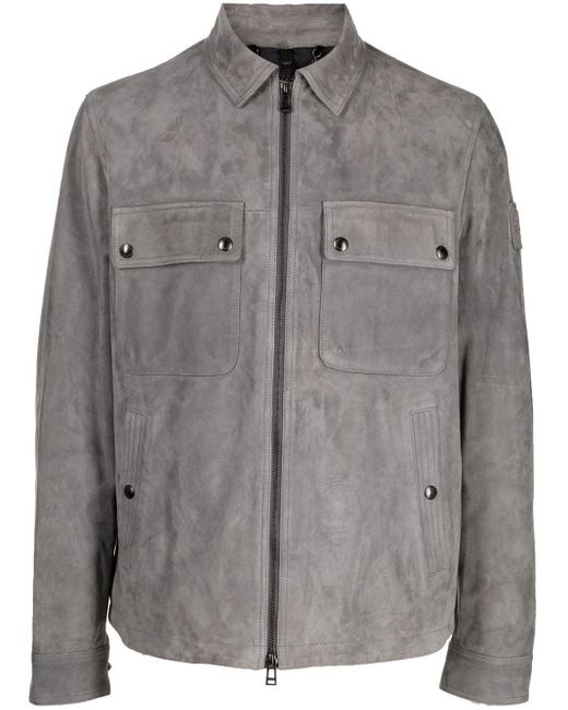 Belstaff Zip-up Leather Shirt Jacket in Gray for Men | Lyst