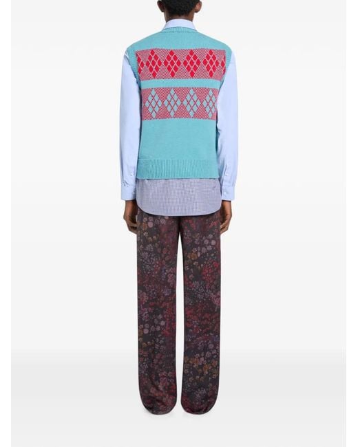 Dries Van Noten Blue Jacquard Wool Sweater for men