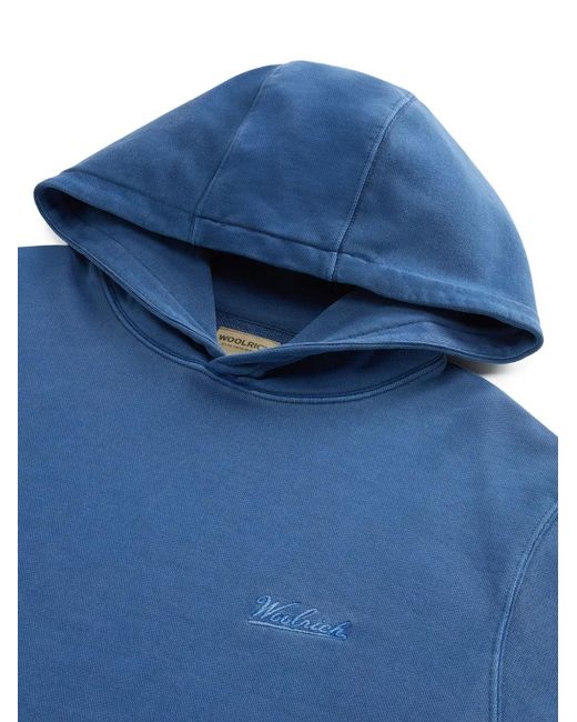 Woolrich Blue Logo-Embroidered Cotton Hoodie for men