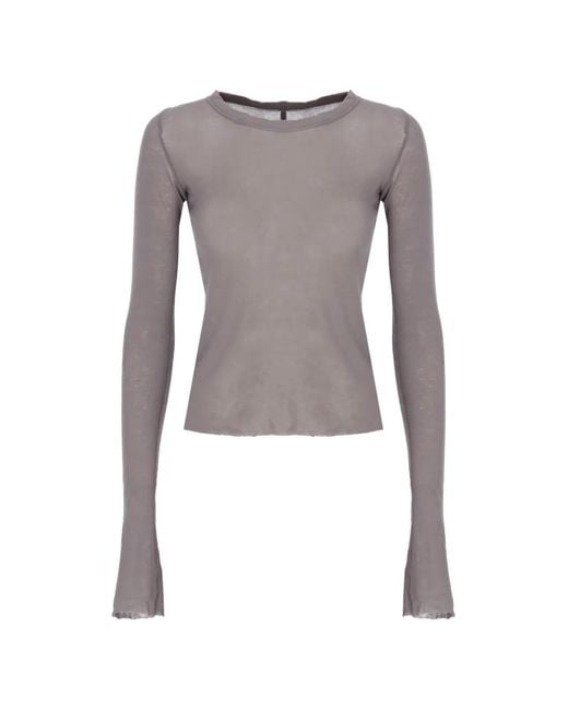 Rick Owens レディース グレー Temple Cropped Rib Ls T Tシャツ