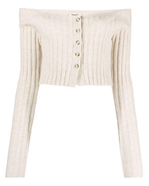 Nanushka Natural Ribbed-knit Cropped Cardigan