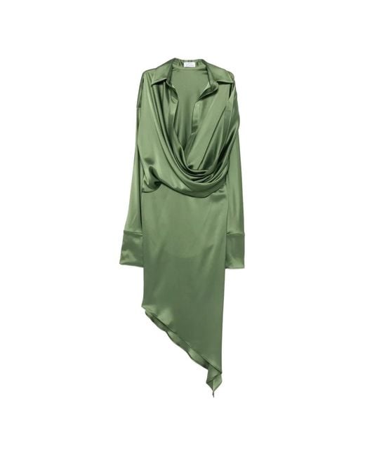 Vestiaire d'un Oiseau Libre Green Asymmetric Draped Midi Dress