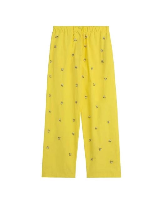 A PAPER KID Yellow Popeline Elasticated Embellished Trousers