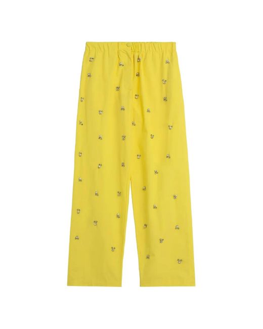 A PAPER KID Yellow Popeline Elasticated Embellished Trousers
