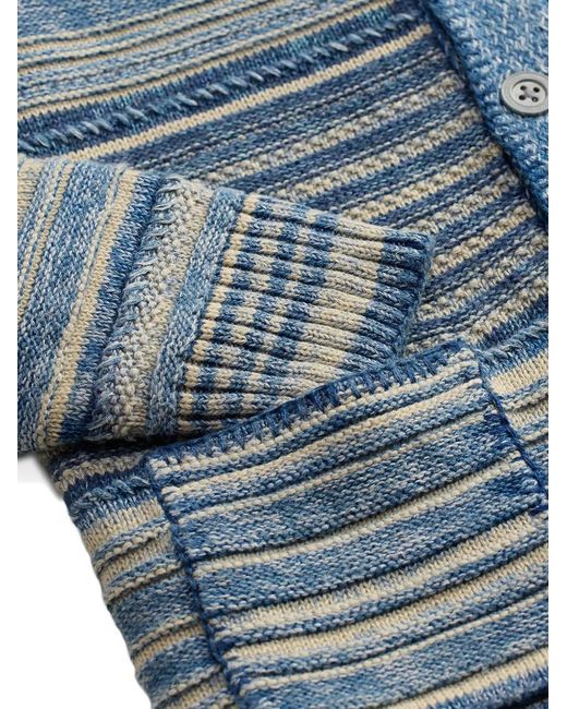 RRL Blue Striped Button Cardigan for men