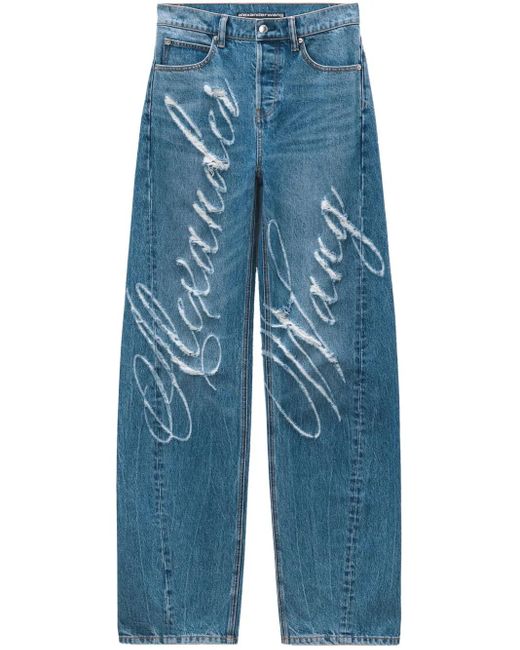 Alexander Wang Blue Distressed Balloon Jeans With Laser-Lifted Logo