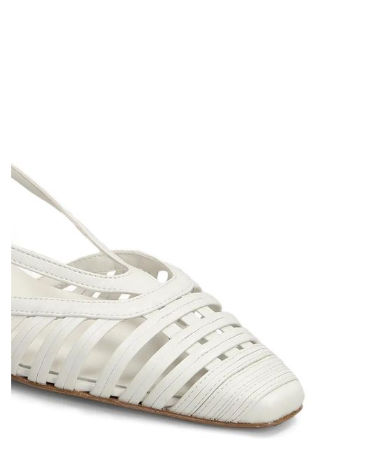 BIANCADI White Caged-Design Slingback Pumps
