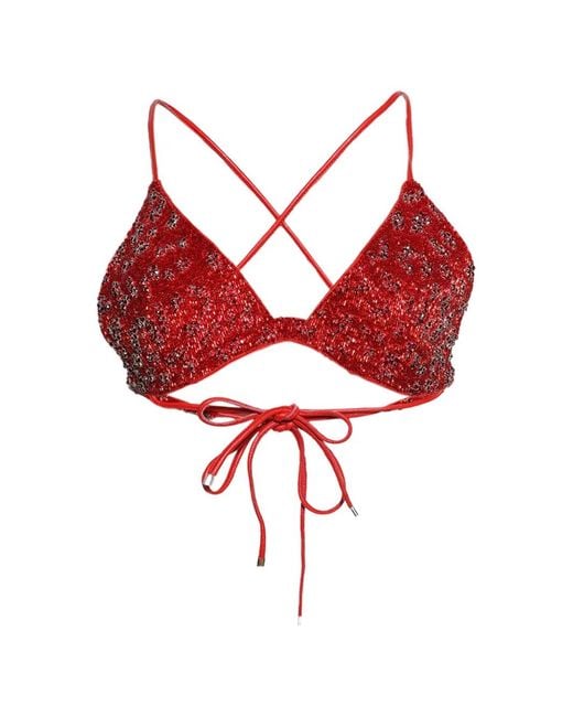 GRACE FAENA Red Beaded-Embellishment Top