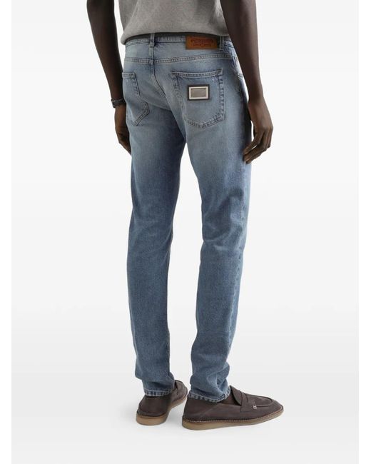 Dolce & Gabbana Blue Logo-Patch Jeans for men