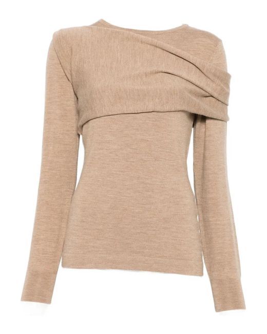 P.A.R.O.S.H. Natural Draped-Shoulder Sweater