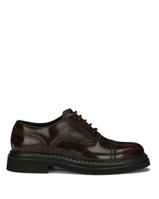 Dolce & Gabbana Black Perforated Calf Leather Lace-Up Shoes for men