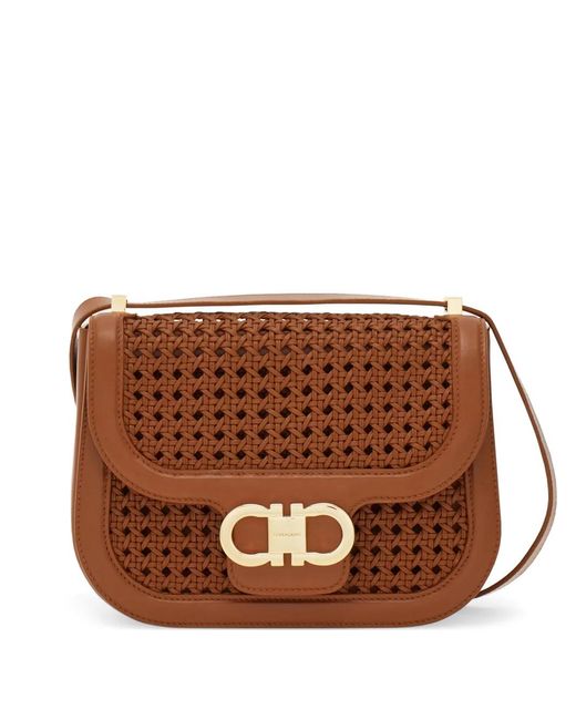 Ferragamo Brown Double Gancini North-South Crossbody Bag (Xs)