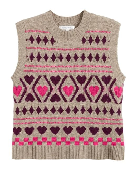 Chinti & Parker Pink Heart-Pattern Wool Knit Vest