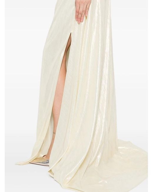 Saiid Kobeisy Natural Lamé Off-Shoulder Dress