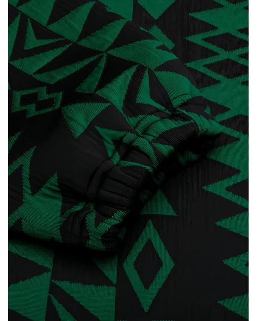 South2 West8 Green Geometric-Pattern Coach Jacket for men