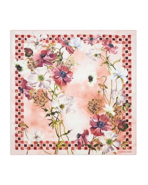 Ferragamo Zijden Sjaal Met Fiori-Print in het Pink