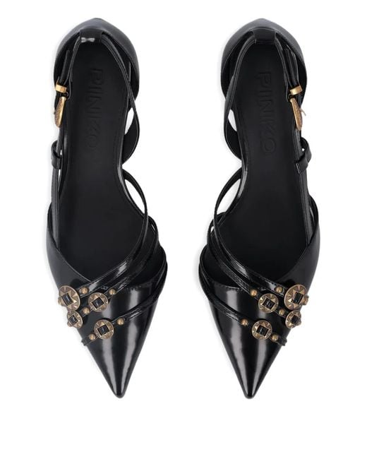 Pinko Black Pumps With Straps And Jewel Studs