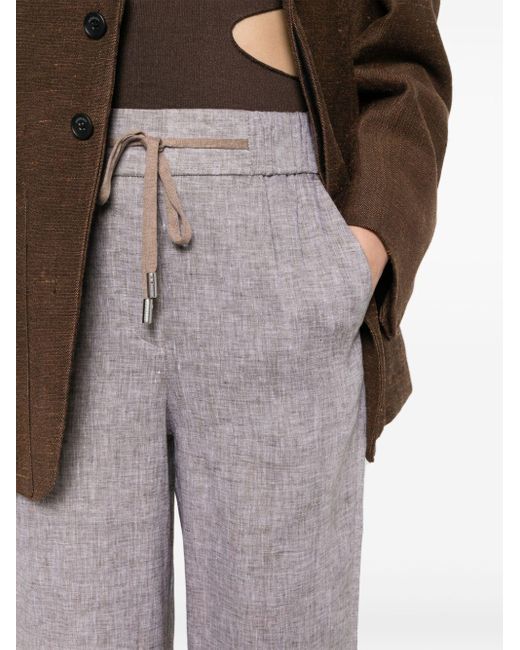 Peserico Gray Straight-leg Linen Trousers