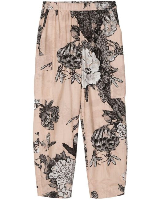 Biyan Multicolor Floral-print Elasticated Waistband Cropped Trousers
