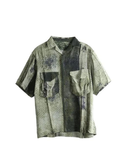 Ziggy Chen Green Patchwork-Effect Short-Sleeve Shirt for men
