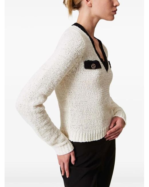 Twinset White Oval T Button-Detail Jumper