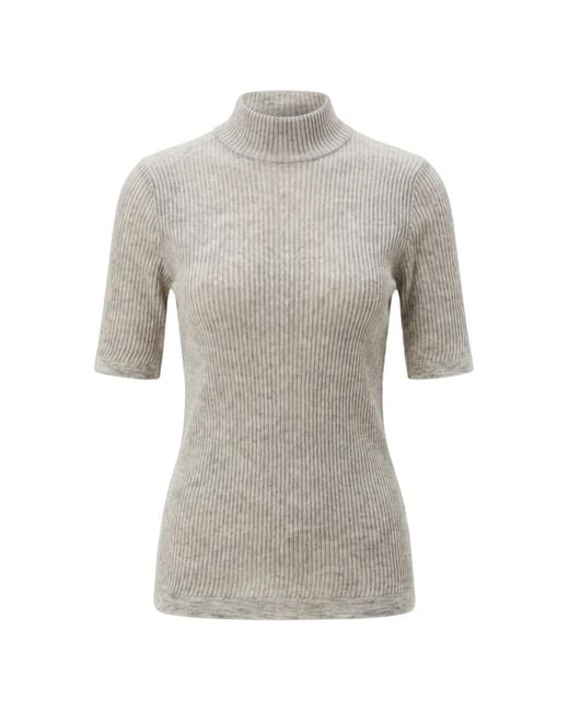 Brunello Cucinelli Gray Ribbed-Knit Short-Sleeve Sweater