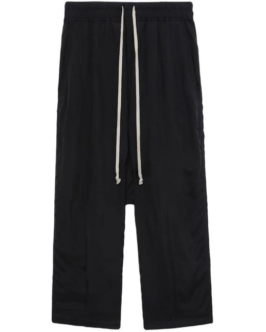 Rick Owens Black Pressed-crease Drawstring Cropped Trousers