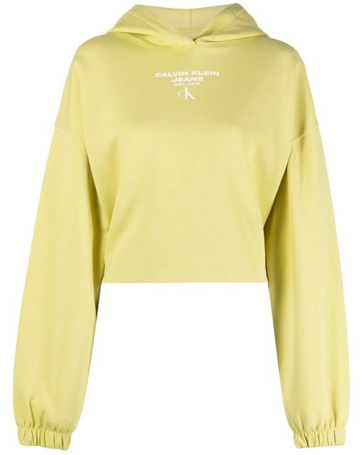 Calvin Klein Yellow Cropped-Hoodie Mit Logo