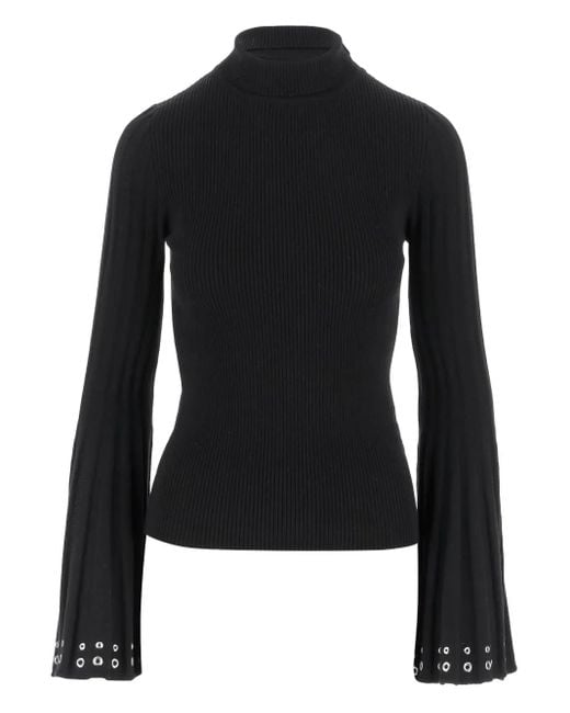 Blumarine Black Bell-Sleeve Embellished Sweater