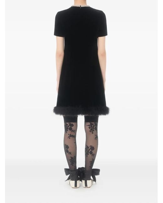 Valentino Garavani Black Mini Embroidered-Bows Feather Dress