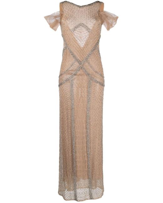 Atu Body Couture Natural Crystal-embellished Scallop-effect Gown