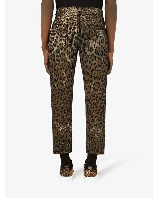 Dolce & Gabbana Brown Leopard-Print Cropped Trousers for men