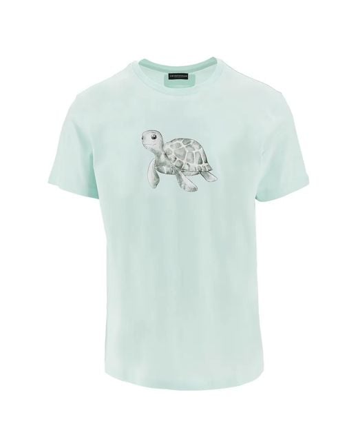 Emporio Armani Blue Turtle-Print T-Shirt for men