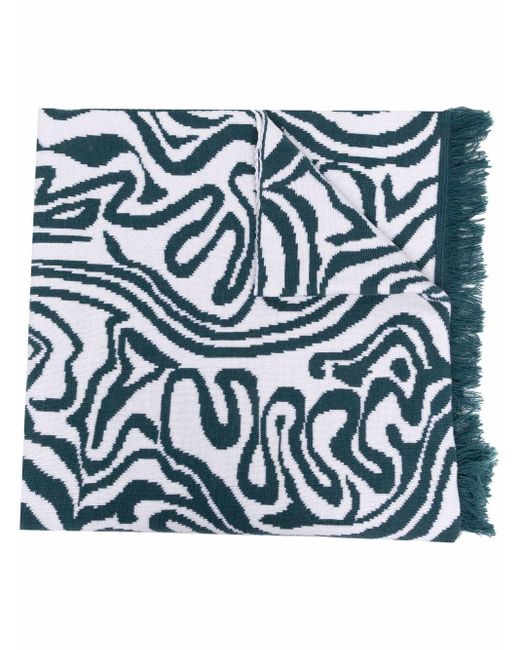 Thebe Magugu Green Wave-print Wool-blend Scarf for men