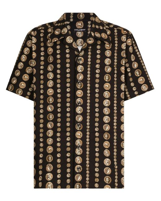 Camisa Hawaii de dril elástico con estampado Monete Dolce & Gabbana de hombre de color Black