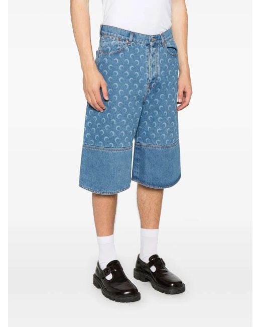 MARINE SERRE Blue Moon Denim Bermuda Shorts for men