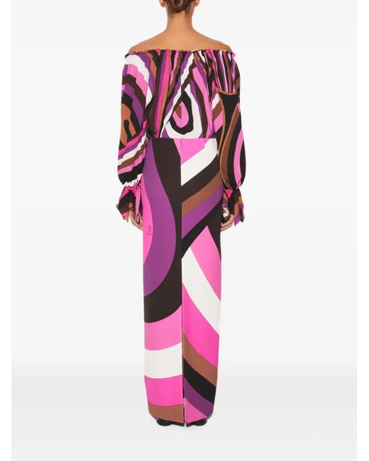 Emilio Pucci Red Iride-Print Off-Shoulder Top