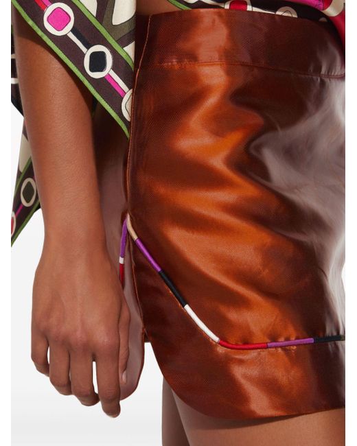 Emilio Pucci Brown Contrast-trim Leather-effect Miniskirt
