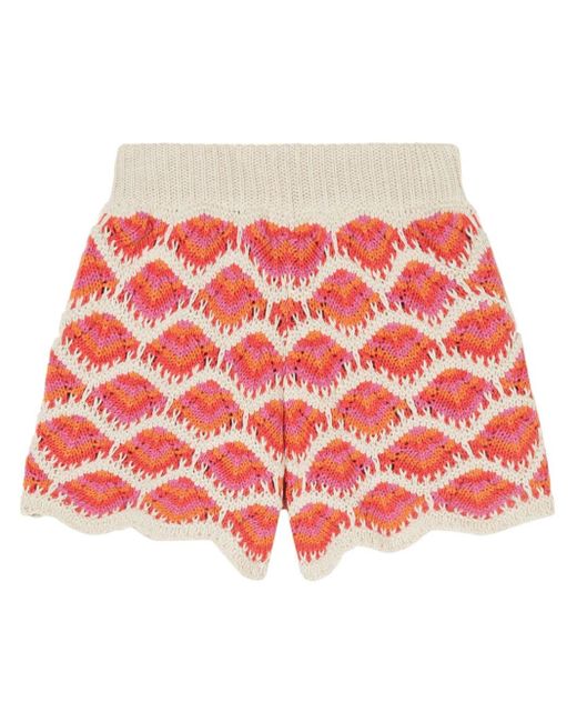 Alanui Red Hawa Mahal Crochet-knit Shorts